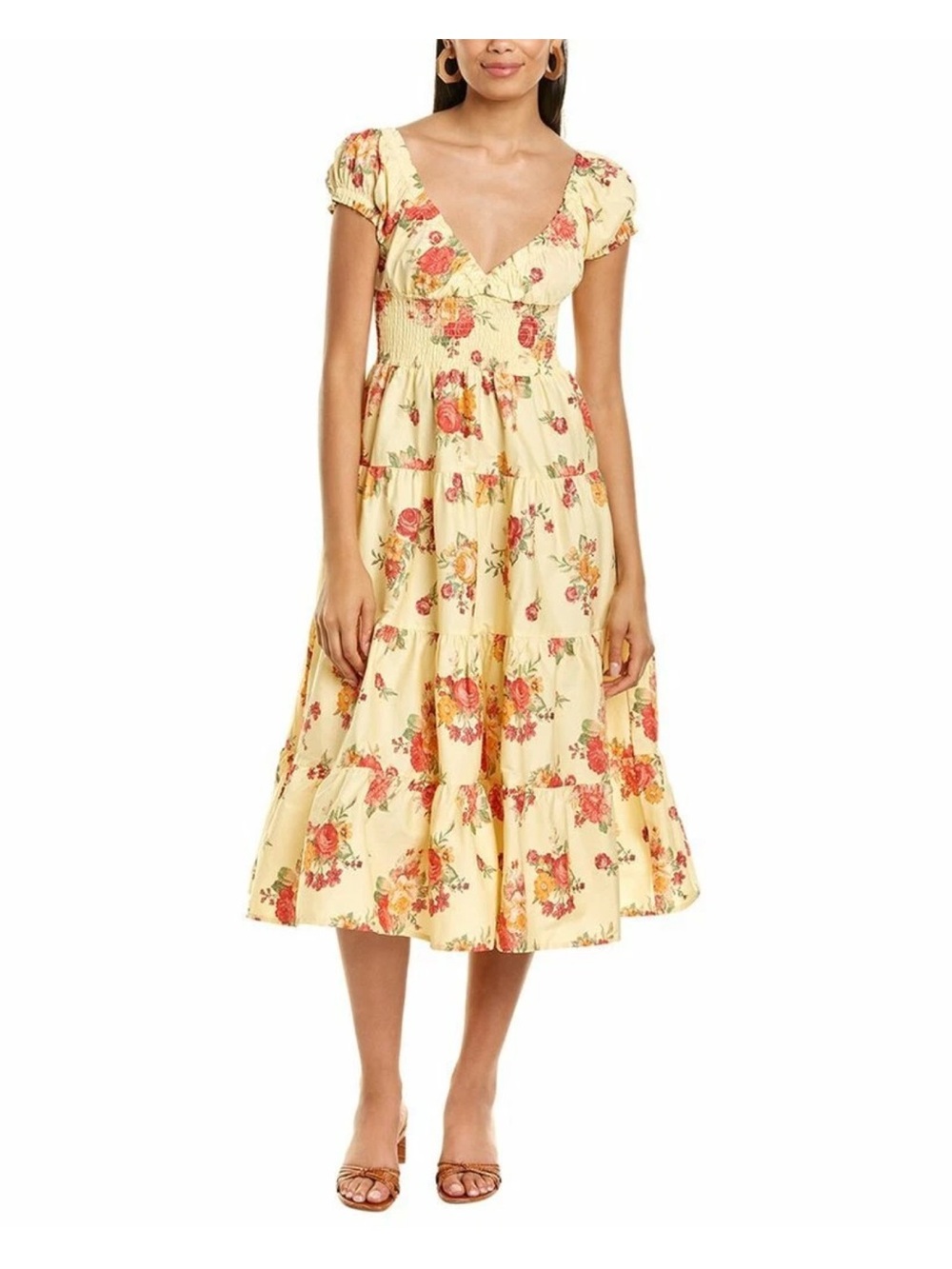 DANIELLE BERNSTEIN Yellow Floral Midi Dress